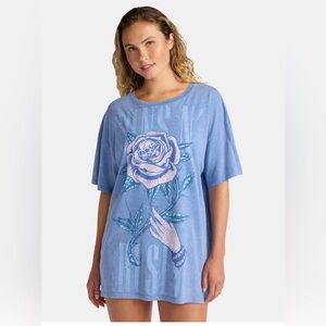 Guns N’ Roses Women’s Oversized 100% Cotton Sleep Shirt Tee Blue Graphic
